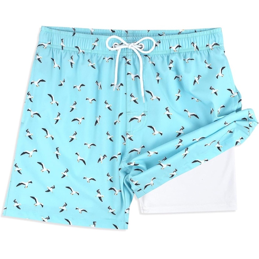 Blue Seagull Print Men's Swim Shorts